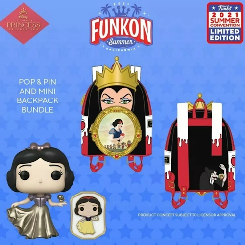 Snow White, Gold w/Pin, + Mini Evil Queen Back Pack, Glow, Bundle, 2021 Virtual Funkon, #339, (Condition 8/10)