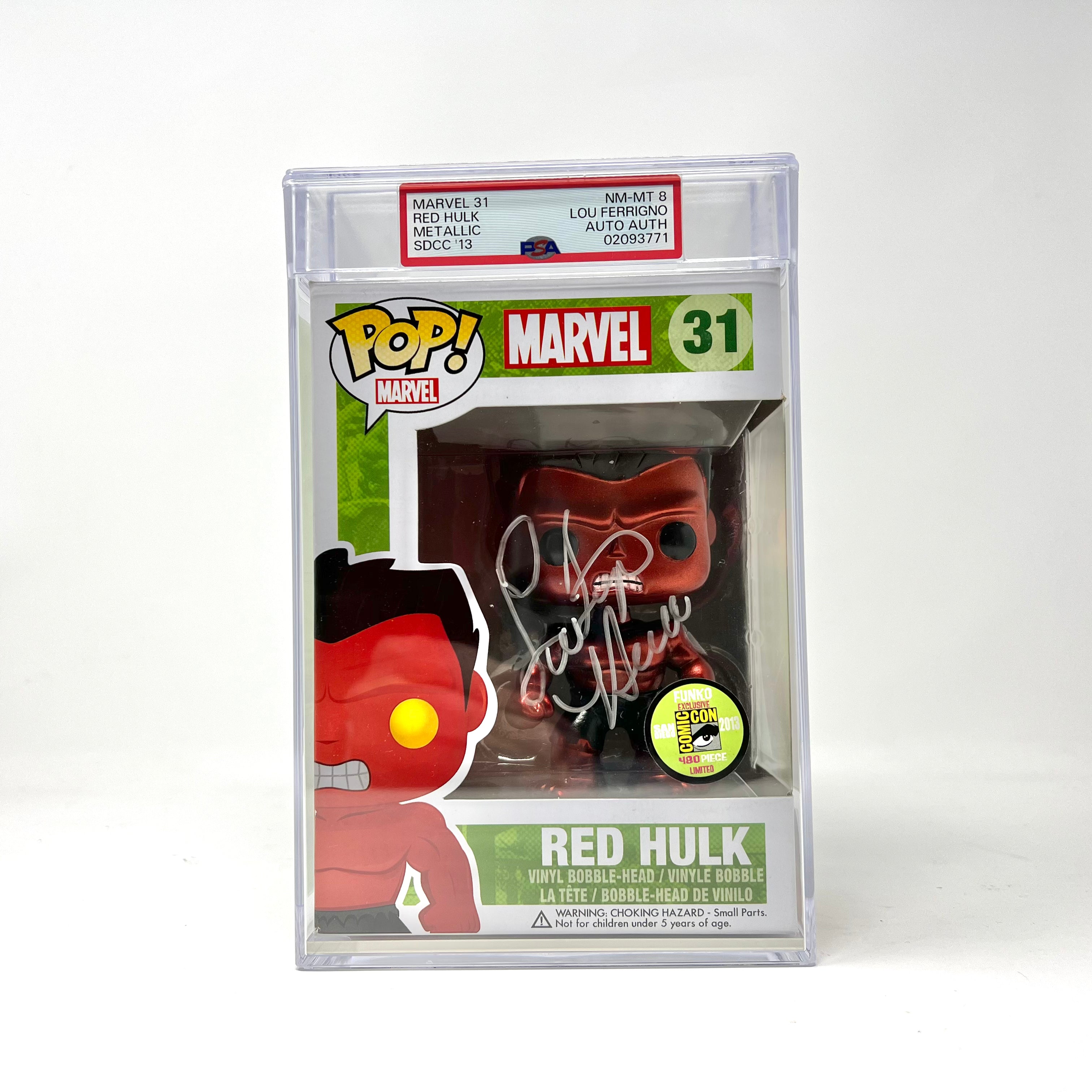 PSA 8 NM MT Red Hulk Metallic 2013 SDCC LE480 Signed Lou