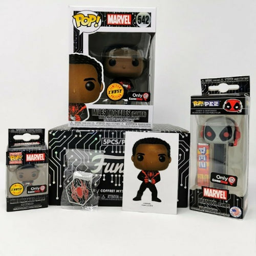 Marvel Mystery Box, GameStop Exclusive, Miles Morales (Gamer) (Unmasked), Chase, 5 PCS, (Condition 8/10)