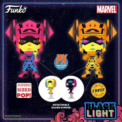 Pop! Marvel - Galactus with Silver Surfer, Black Light Version, Jumbo 10" with Chance at Chase