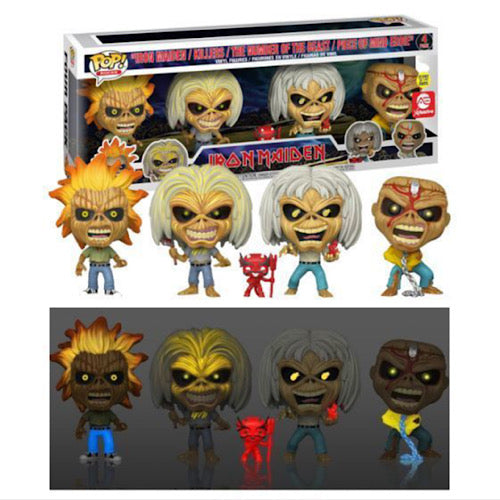 Iron Maiden Eddie, Killers, The Number Of The Beast, Piece Of Mind Eddie, 4-Pack, Glow, AE Exclusive, (Condition 7.5/10)